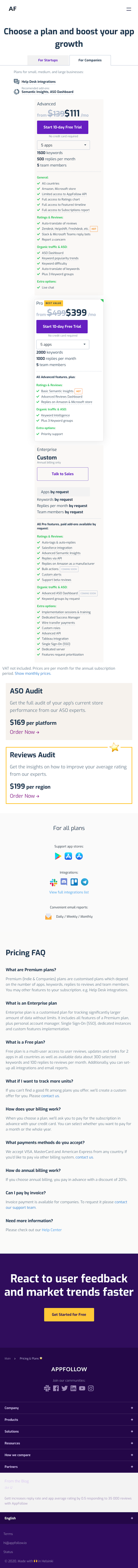 Appfollow Pricing Page Design