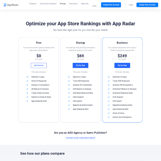 Appradar Pricing Page Design
