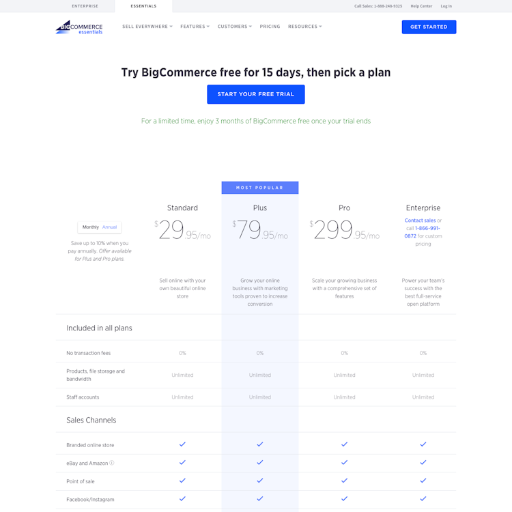 Bigcommerce Pricing Page Design