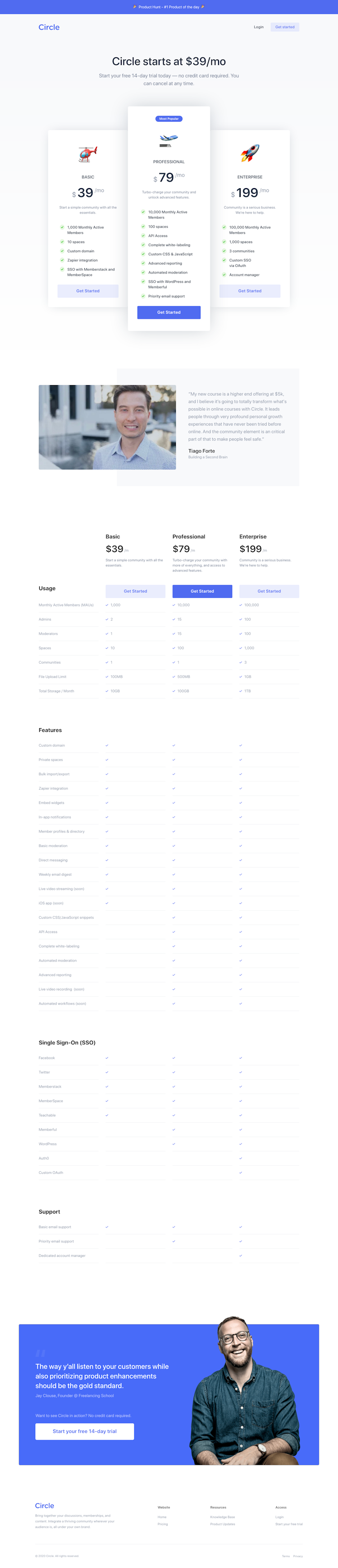 Circle Pricing Page Design