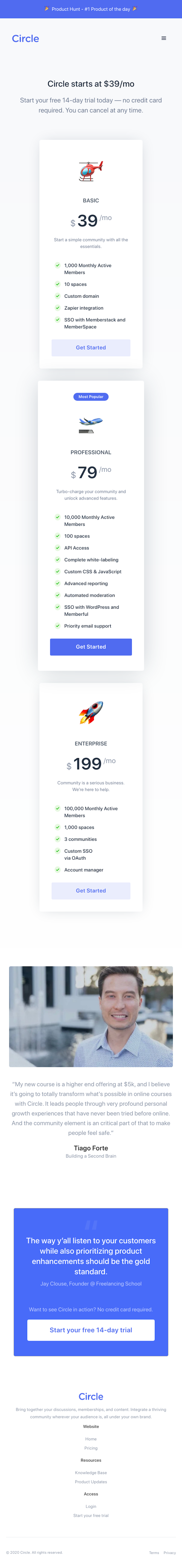 Circle Pricing Page Design