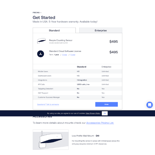 Density Pricing Page Design
