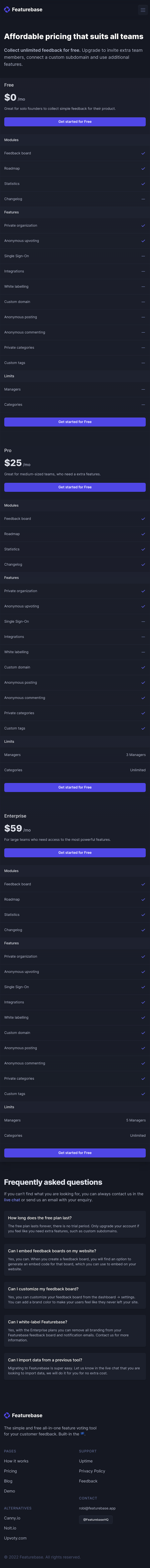 Featurebase Pricing Page Design