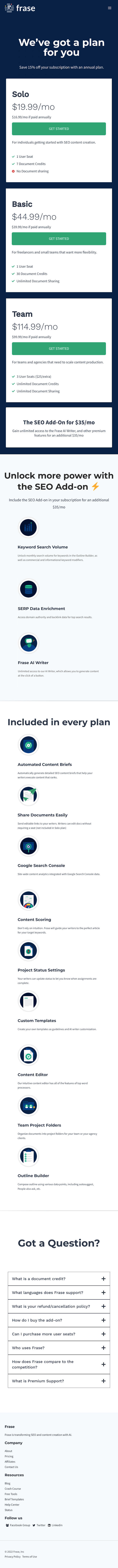 Frase Pricing Page Design