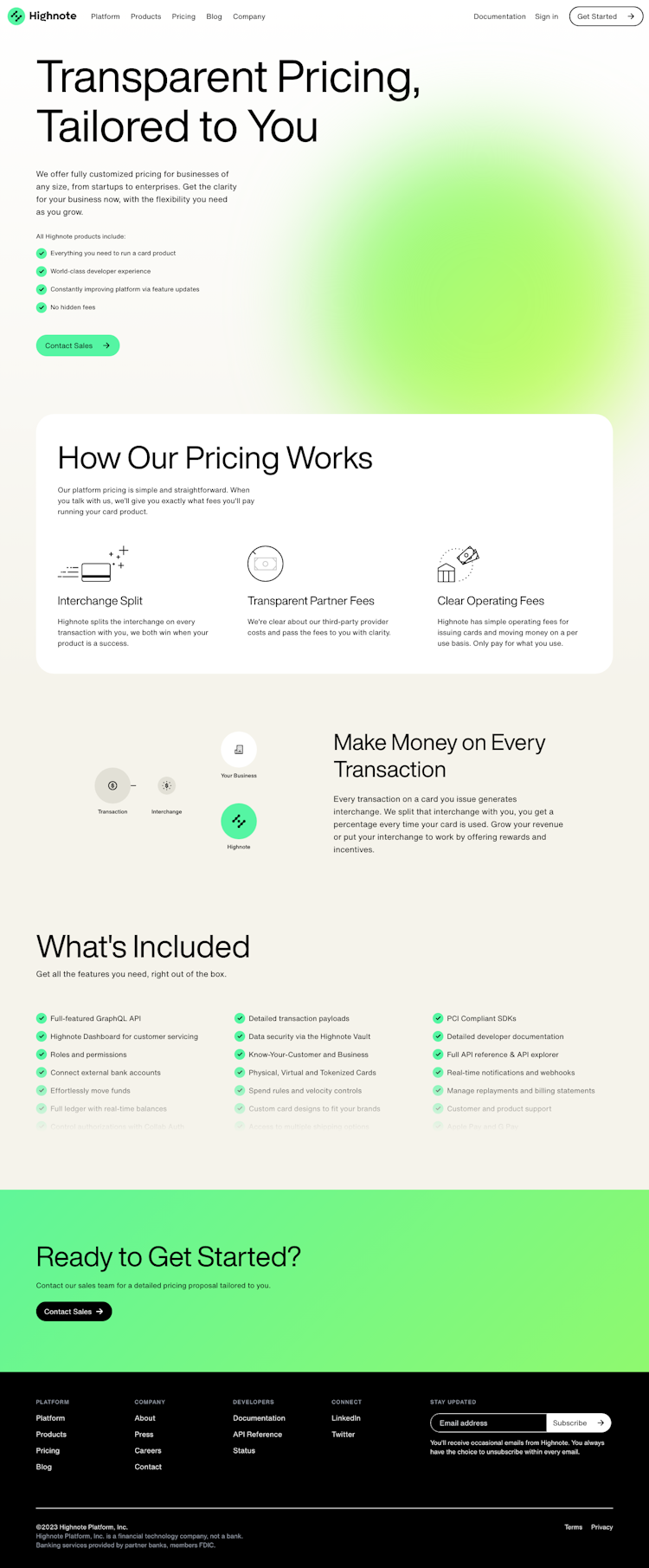 Highnote Pricing Page Design