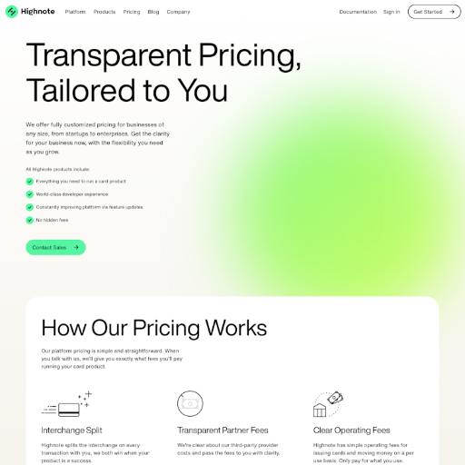 Highnote Pricing Page Design