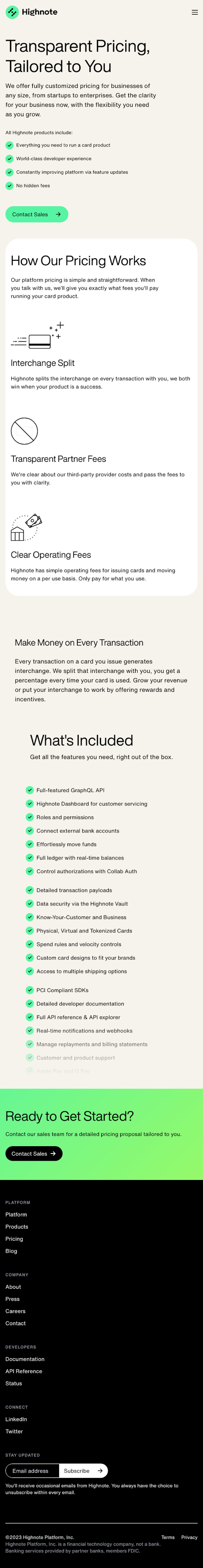 Highnote Pricing Page Design