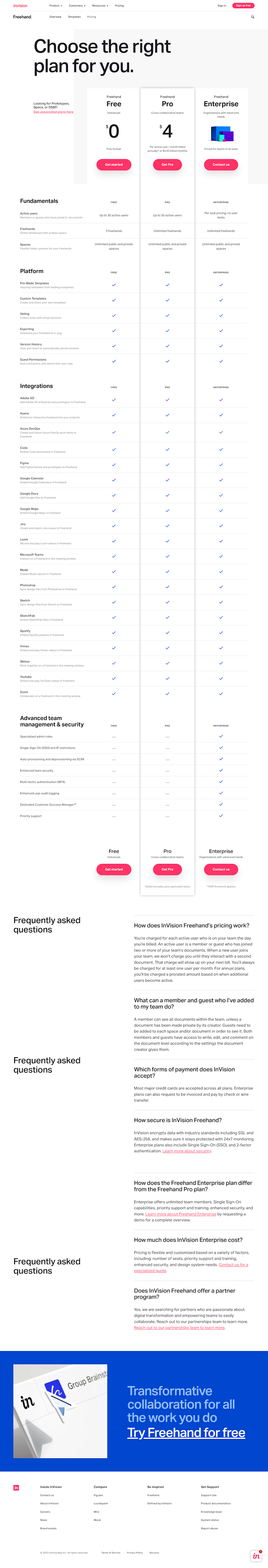 InVision Pricing Page Design
