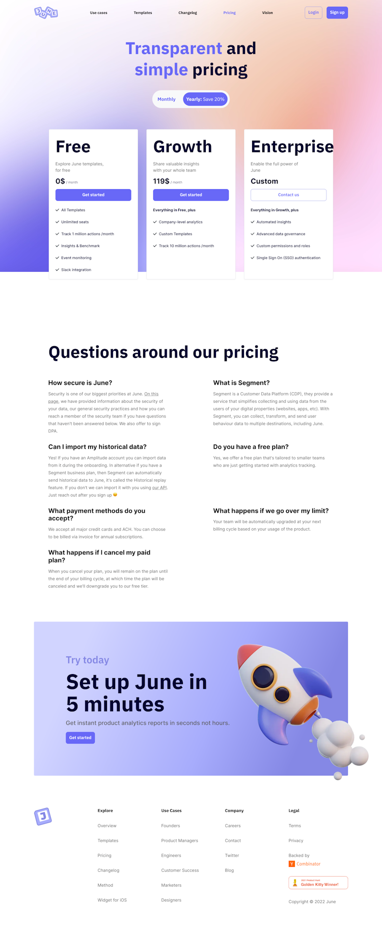 June Pricing Page Design