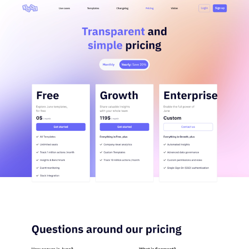 June Pricing Page Design