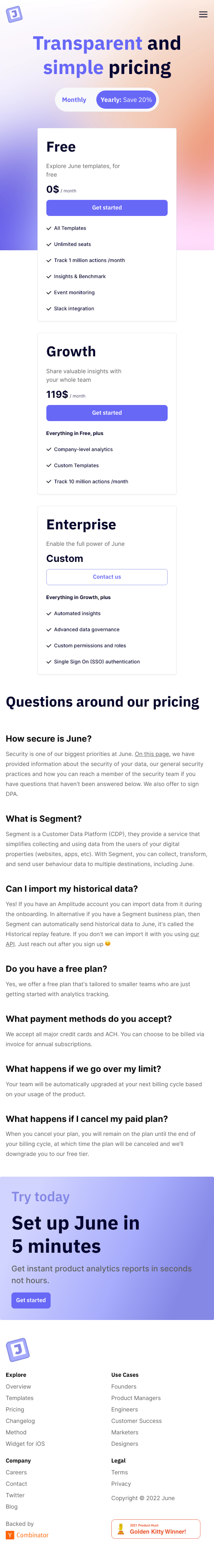 June Pricing Page Design