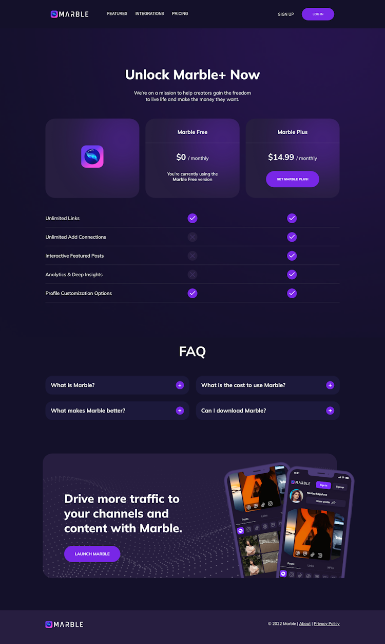 Marble Pricing Page Design