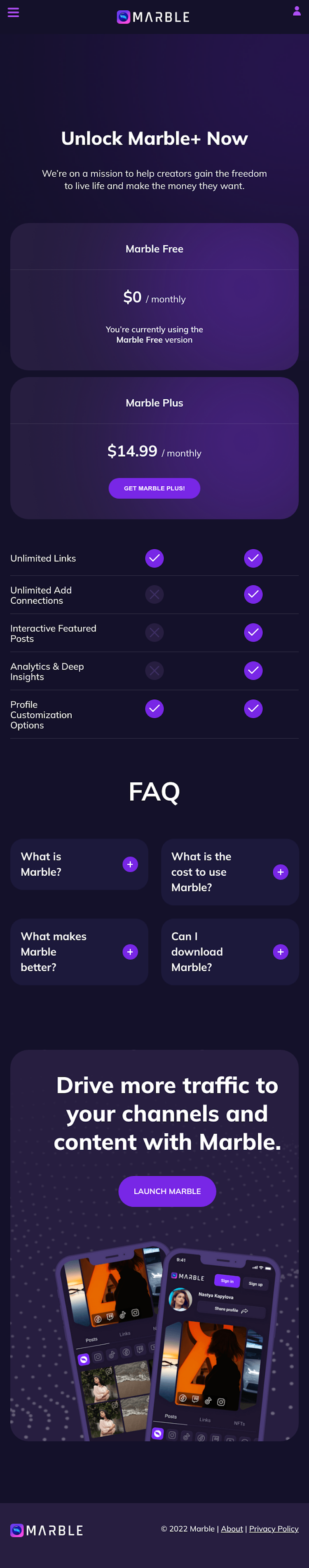 Marble Pricing Page Design
