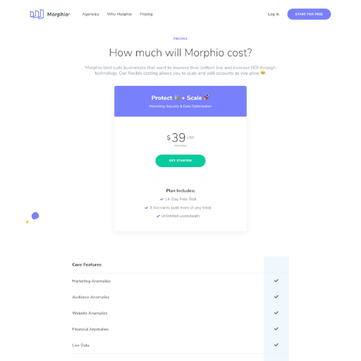Morphio Pricing Page Design