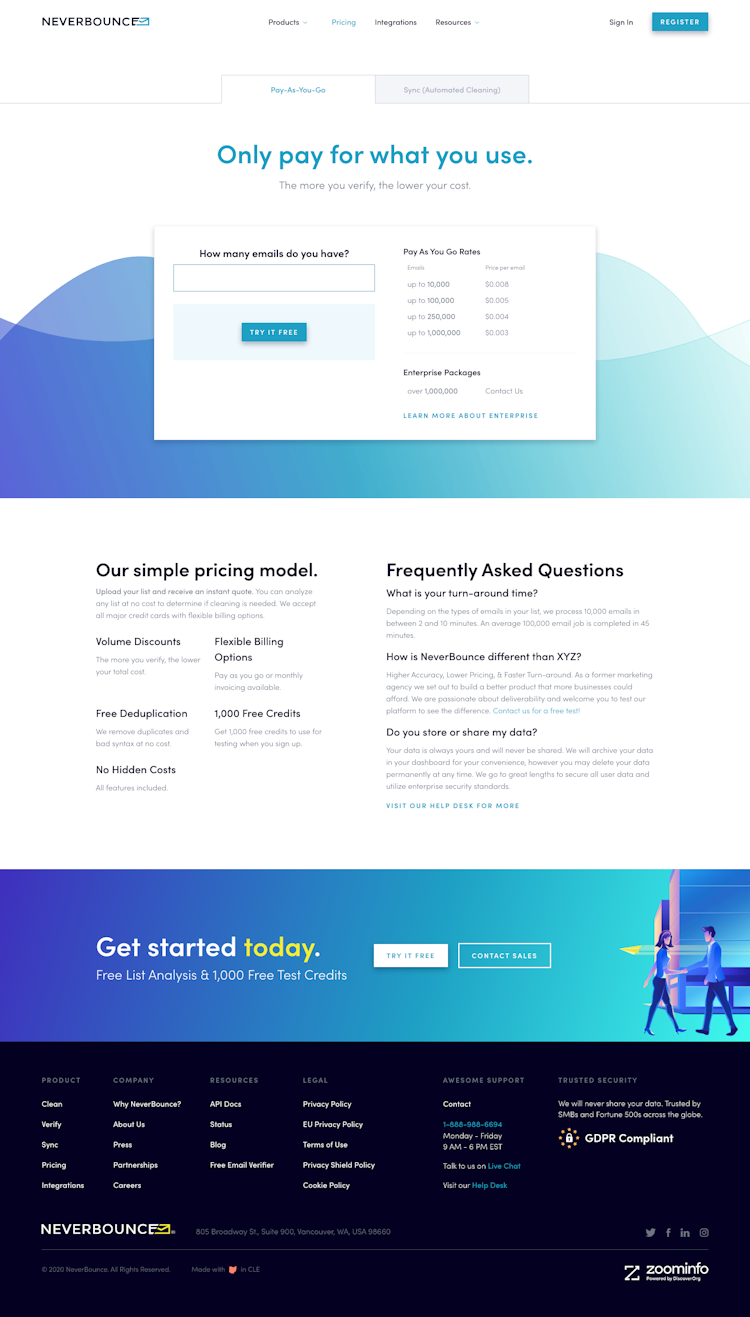 Neverbounce Pricing Page Design
