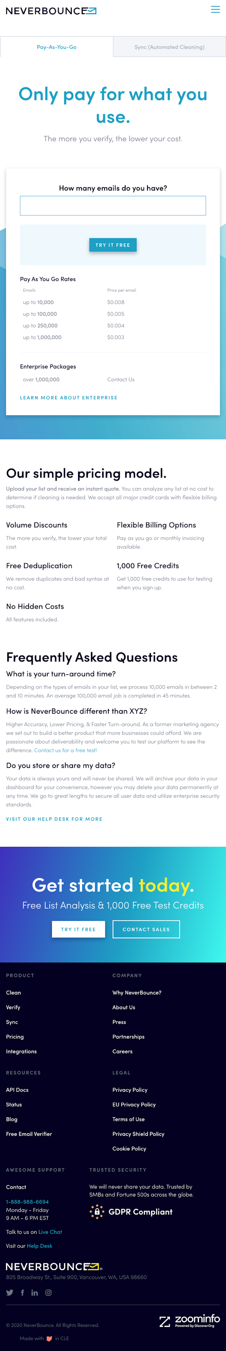 Neverbounce Pricing Page Design