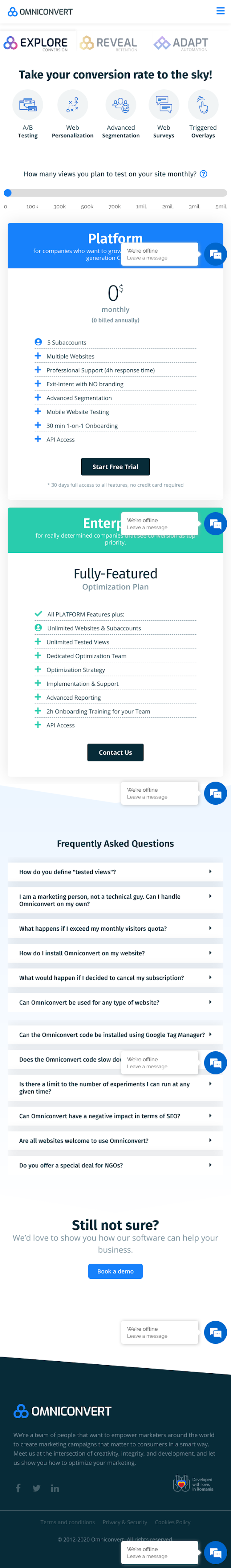 Omniconvert Pricing Page Design