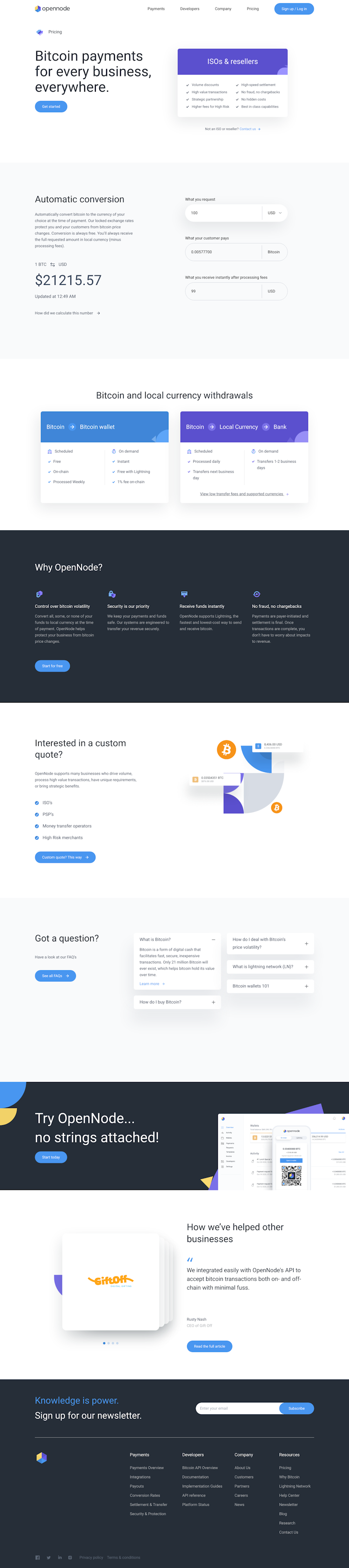 OpenNode Pricing Page Design