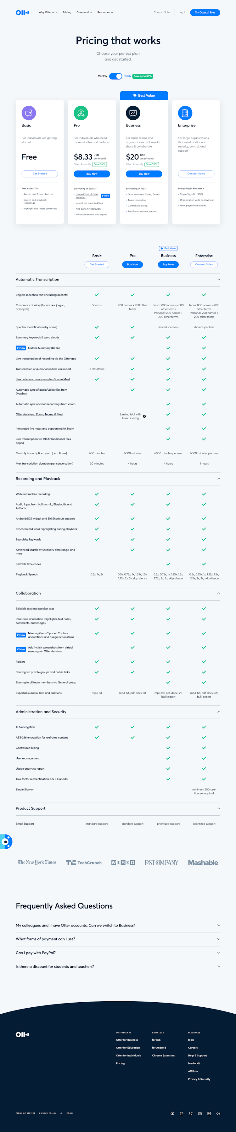Otter Pricing Page Design