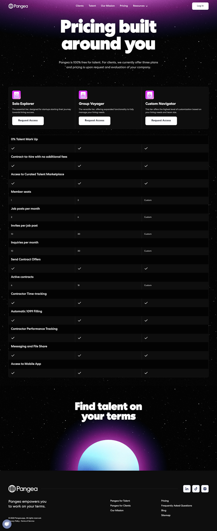 Pangea Pricing Page Design