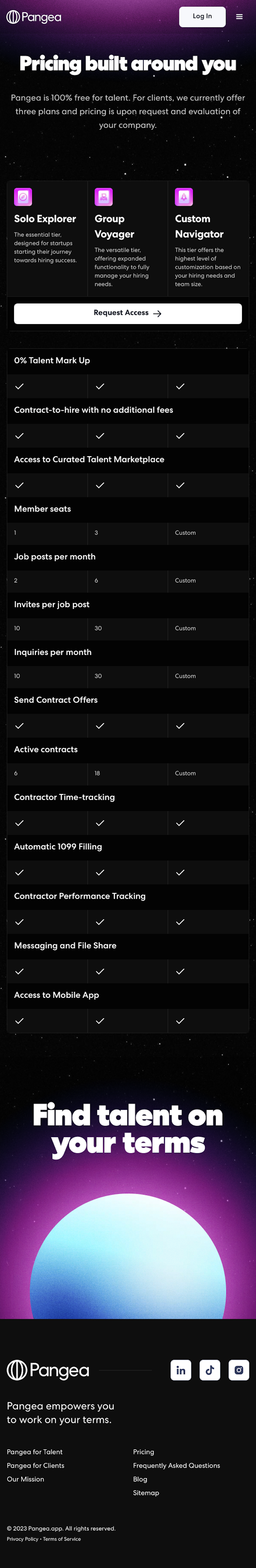 Pangea Pricing Page Design