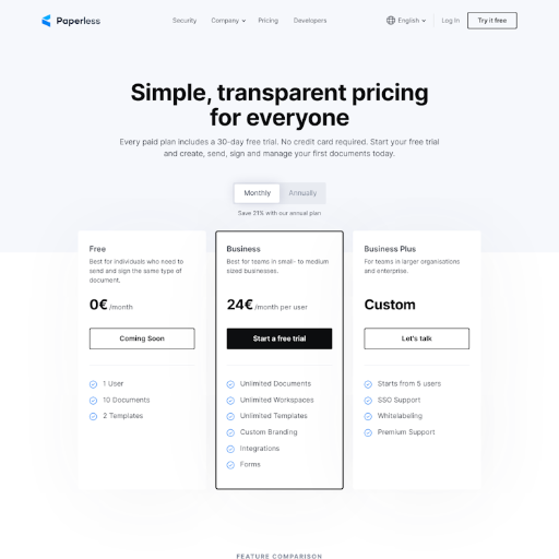 Paperless Pricing Page Design