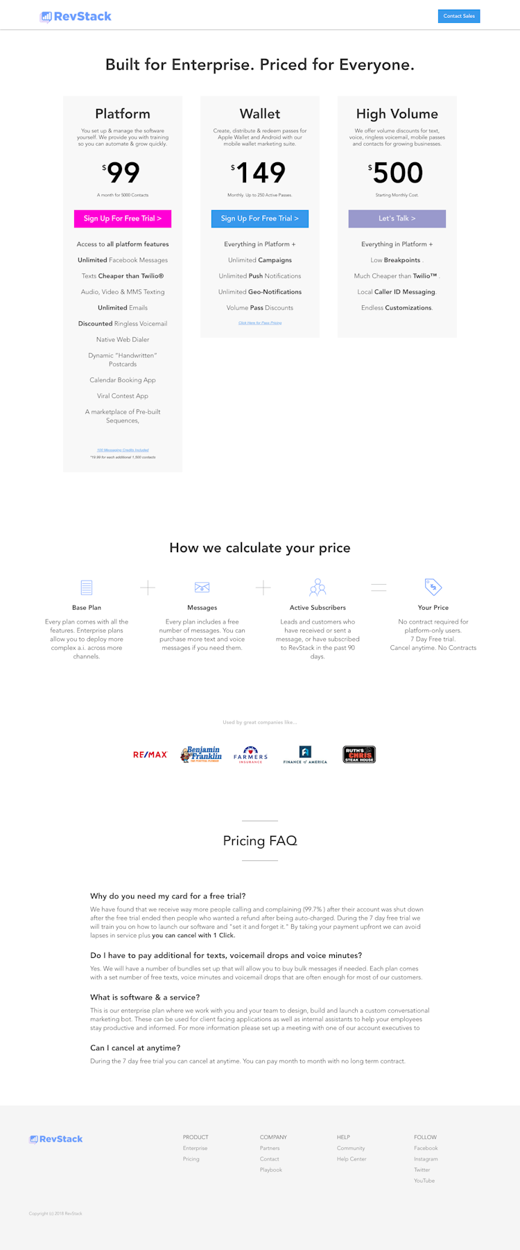 Revstack Pricing Page Design
