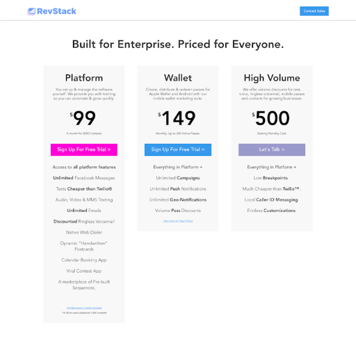 Revstack Pricing Page Design