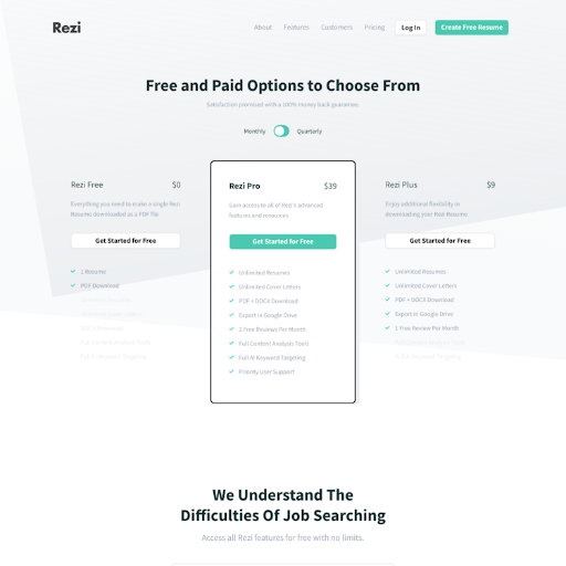 Rezi Pricing Page Design