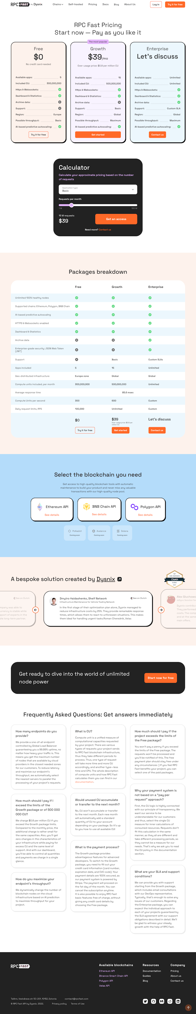 RPC Fast Pricing Page Design