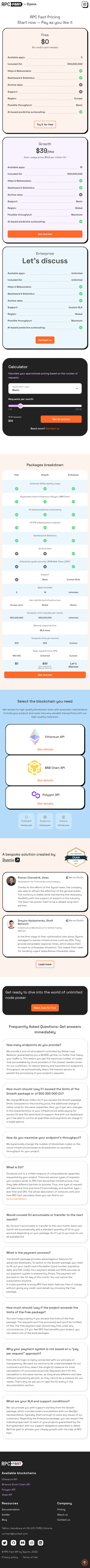 RPC Fast Pricing Page Design