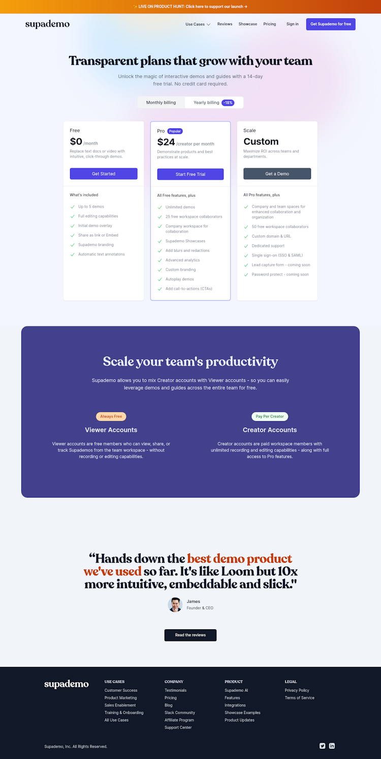 Supademo Pricing Page Design
