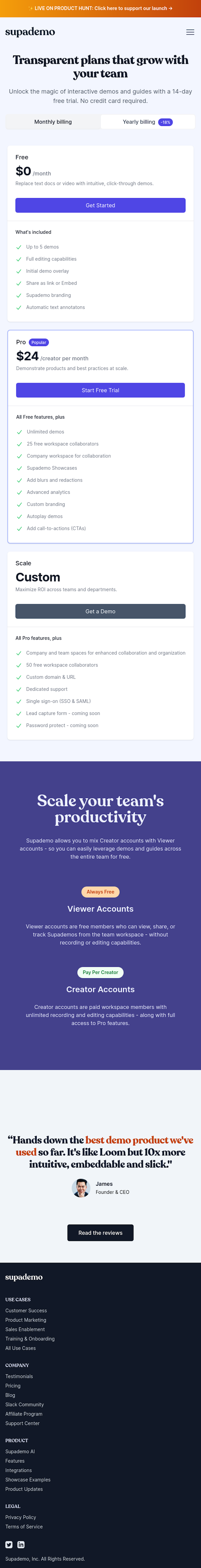 Supademo Pricing Page Design