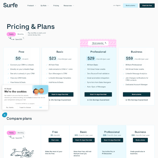 SURFE Pricing Page Design