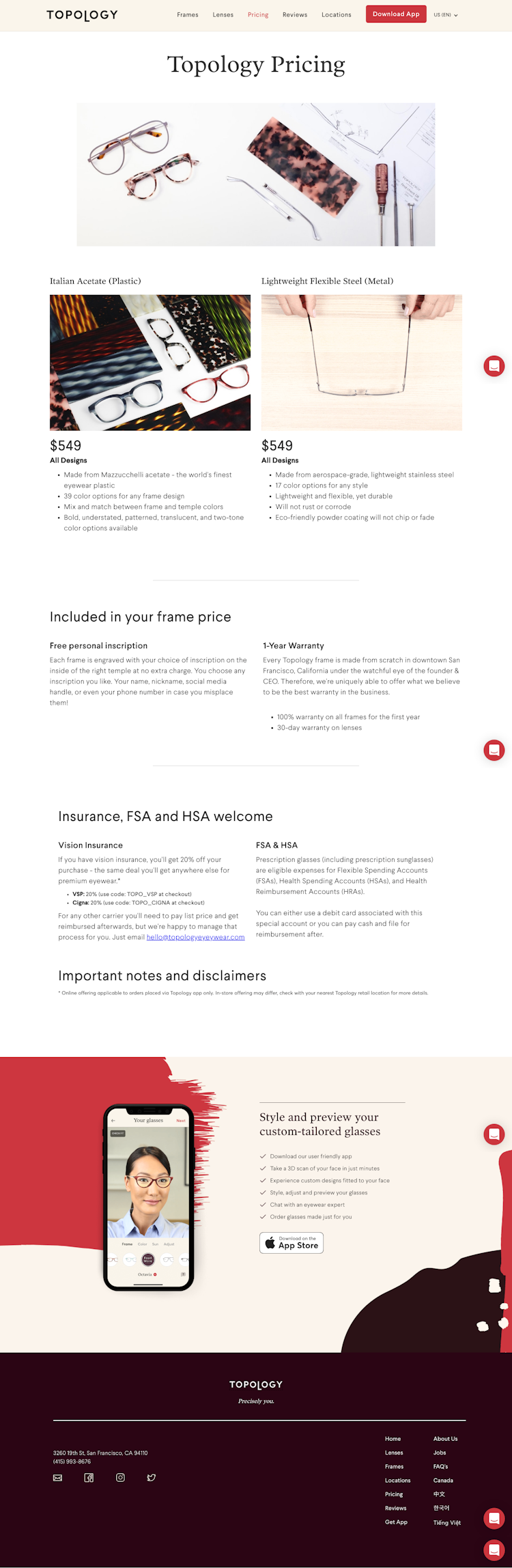 Topologyeyewear Pricing Page Design