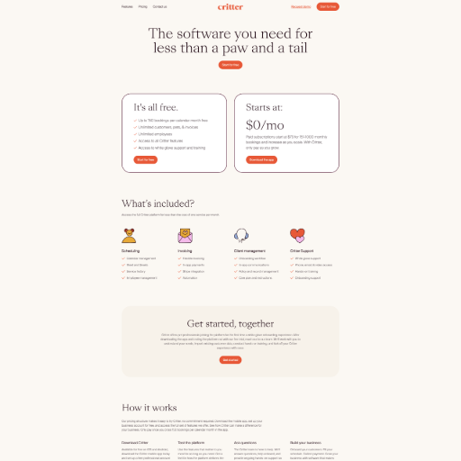 Critter Pricing Page Design