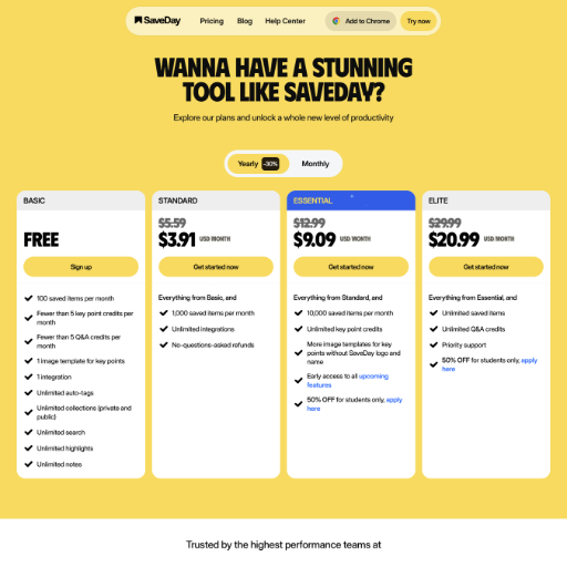 SaveDay Pricing Page Design