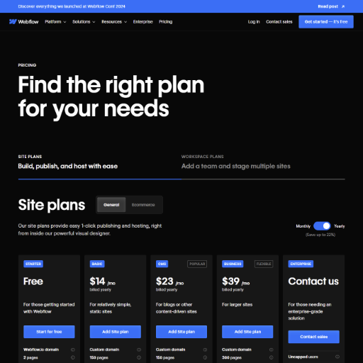 Webflow Pricing Page Design